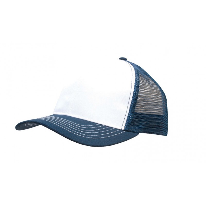 Czapka truckerka w kolorze białym z granatowymi elementami