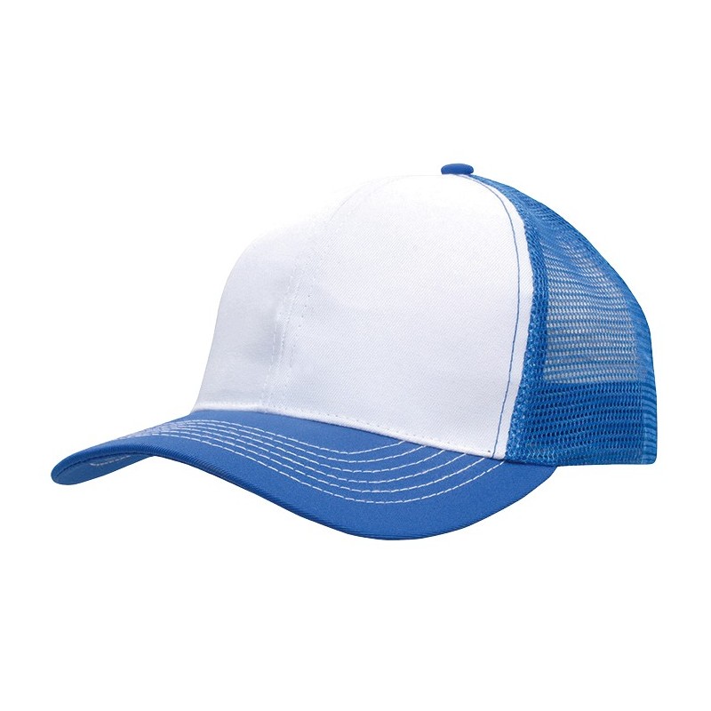 Czapka truckerka w kolorze białym z niebieskimi elementami